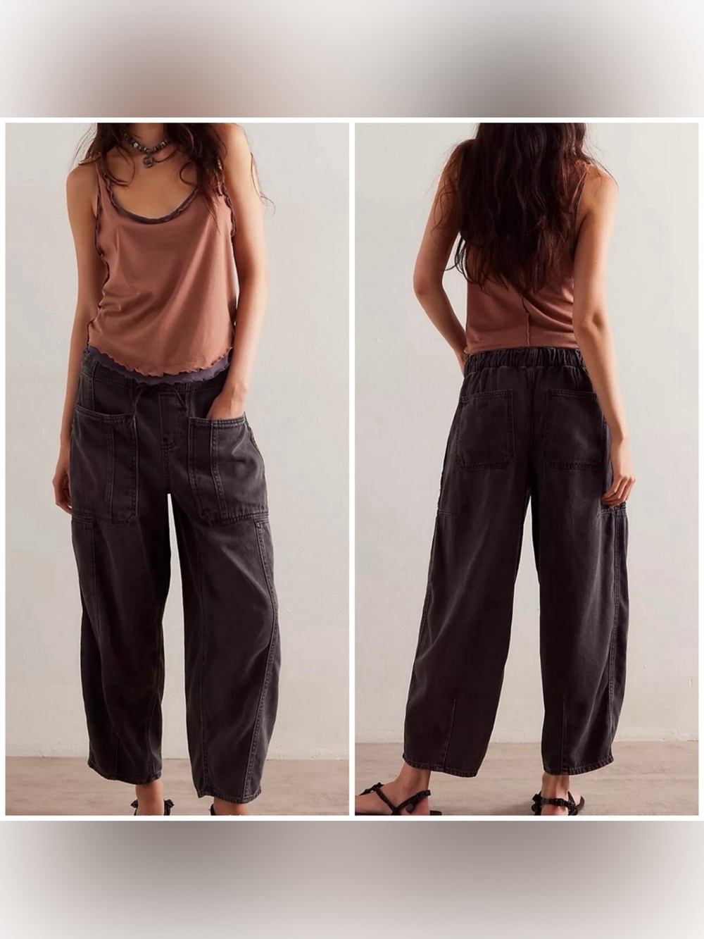 NWT Free People We The Free Silverton Pull-On Barrel Jeans- black - SMALL, LARGE